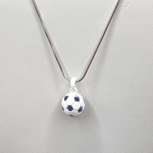 White gold plated enamel Soccer Ball with Black Crystals Necklace.